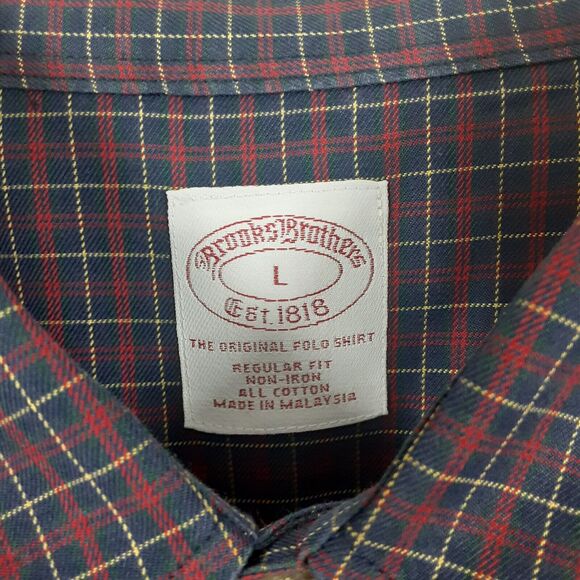 Brooks Brothers Adult Mens L Blue Red Plaid Long Sleeve Button Up Shirt Non Iron - Picture 5 of 8